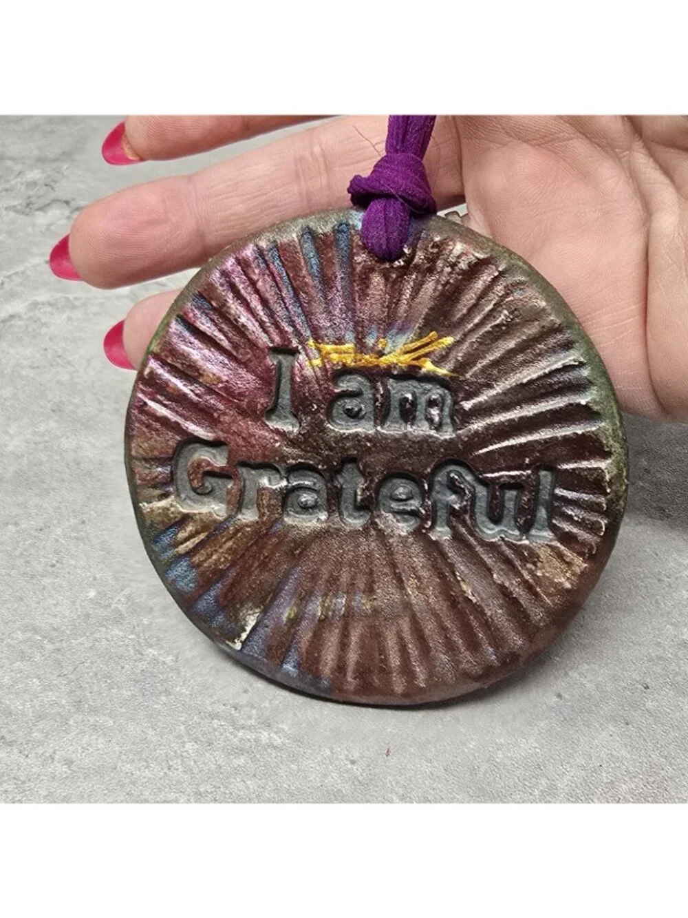 Raku Pottery Christmas Medallion Cross Signed Diller I Am Grateful Religious